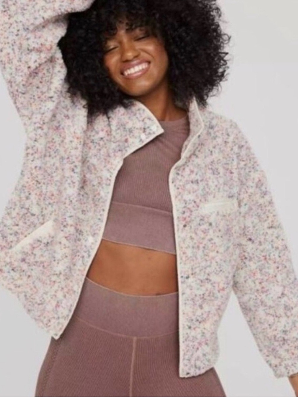 OFFLINE by Aerie Multicolor Speckled Sherpa Snap-Front Fleece Jacket, XS